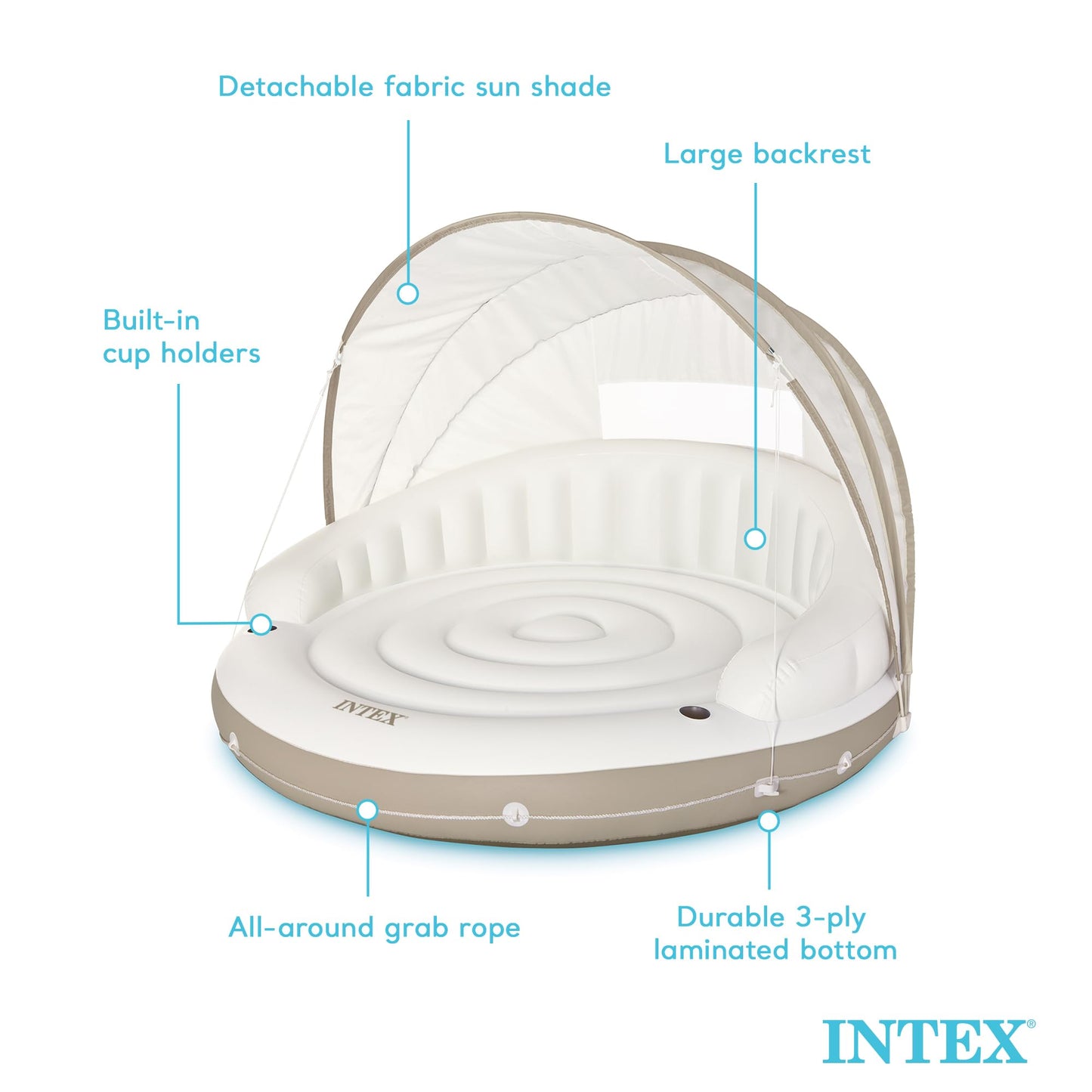 Intex 58292Ep Canopy Island Inflatable Pool Float: Comfortable Lounge Surface - Built-In Cup Holders - Detachable Sunshade - 440