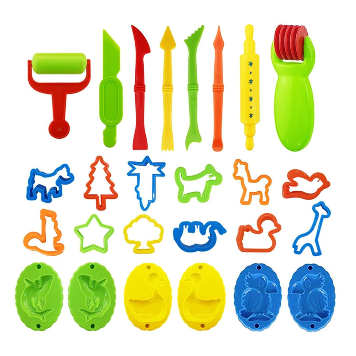 Prescent Clay and Sand 26pc Tools Set, Colorful Modelling Tools with Cutters, Rollers and Molds for Kids Creative Play