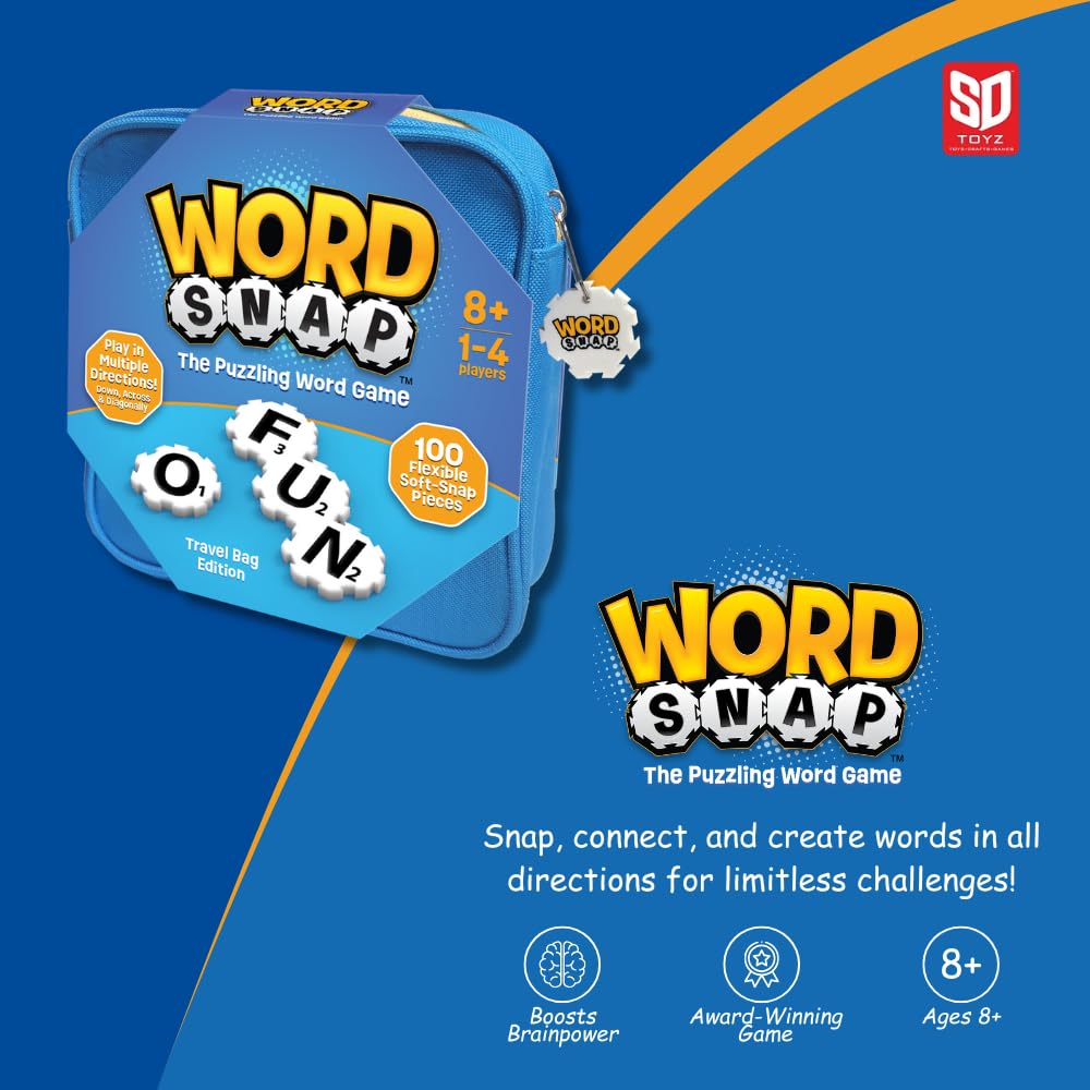 WordSnap Word Strategy Game - Fun 100-Piece Puzzle for 1-4 Players, Ages 8+, Includes Travel Bag, Plastic Zipper Pouch