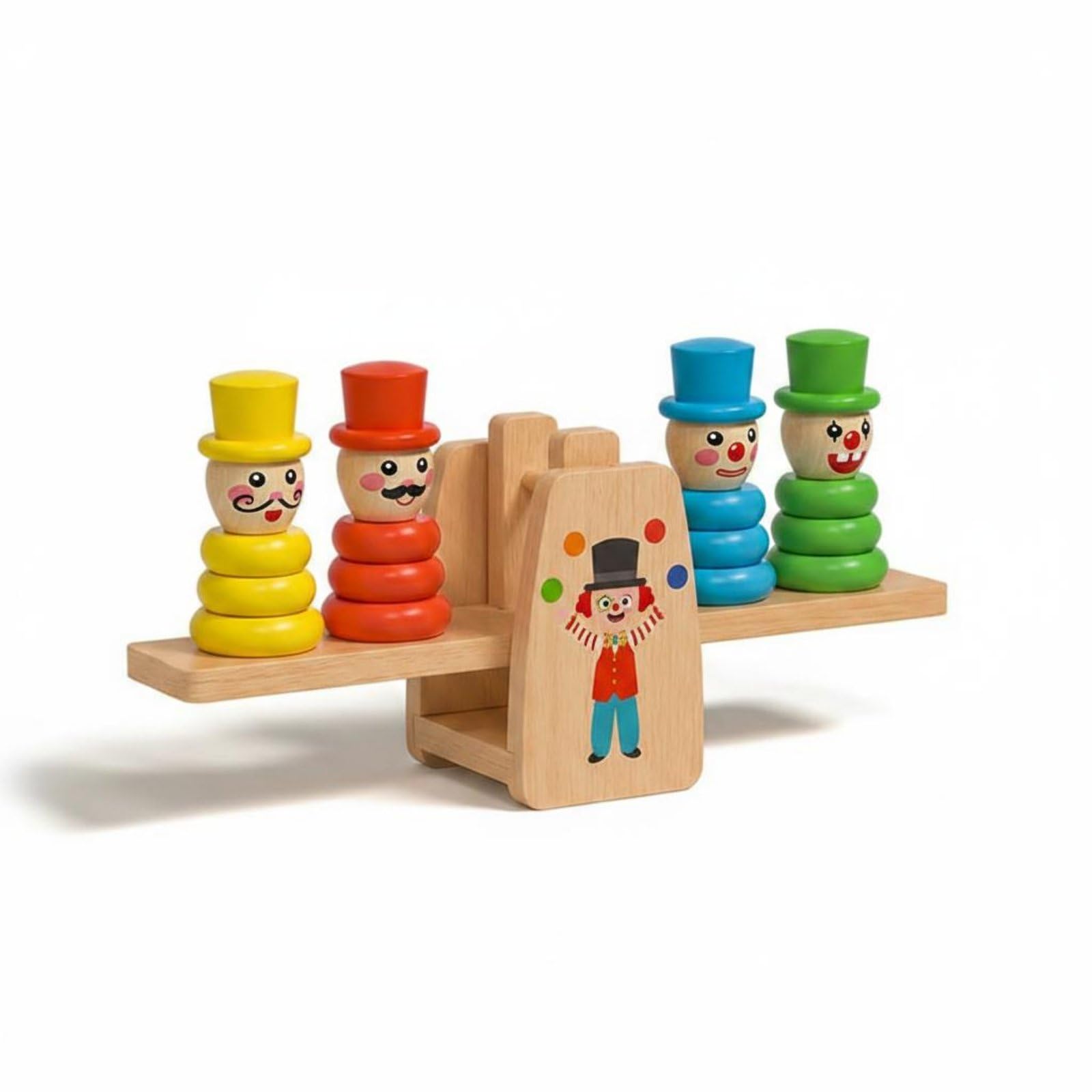 Vistora Develops HandEye Coordination Wooden Clown Balance Scale Early Learning Clown Stacking Rings Toy ParentChild Interacti