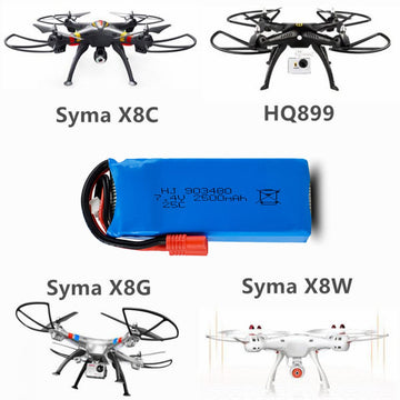 CBB 7.4V 2500mAh Lipo Battery Banana Plug for DRC-446 Syma X8C X8W X8G HQ899 RC Quadcopter Parts X8C Battery 2 Pack with USB Cha