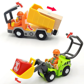 Wooden Train Cars Track Accessories Set Digger And Dump Truck Small Vehicles Magnetic Train Cars Fit For Wooden Train Track Rail