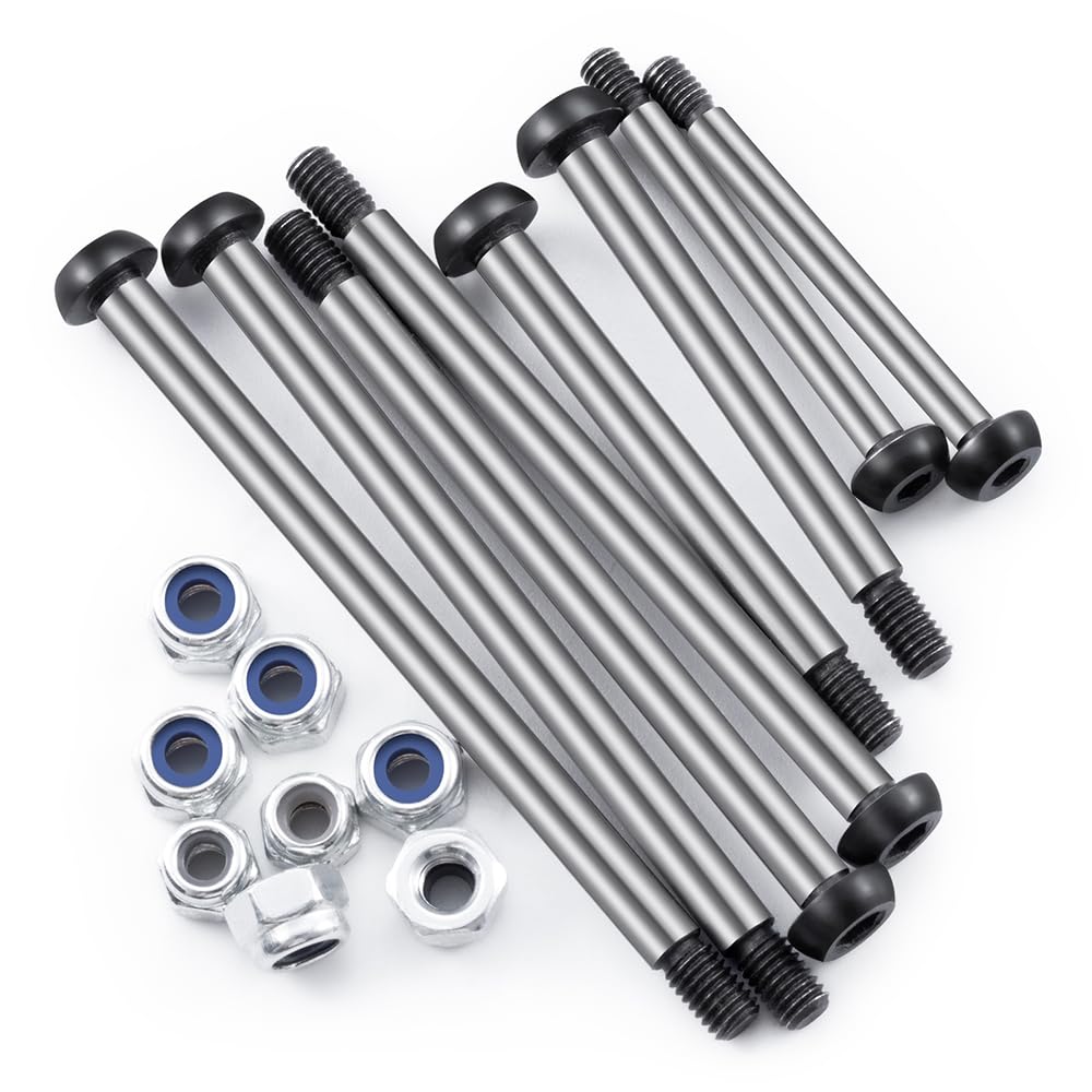 JGGZONE Polished Steel Lock-nut Style Hinge-Pin Threaded Hinge Pins Set Compatible with for 1/10 Traxxa Slash 2WD Hoss Rustler V