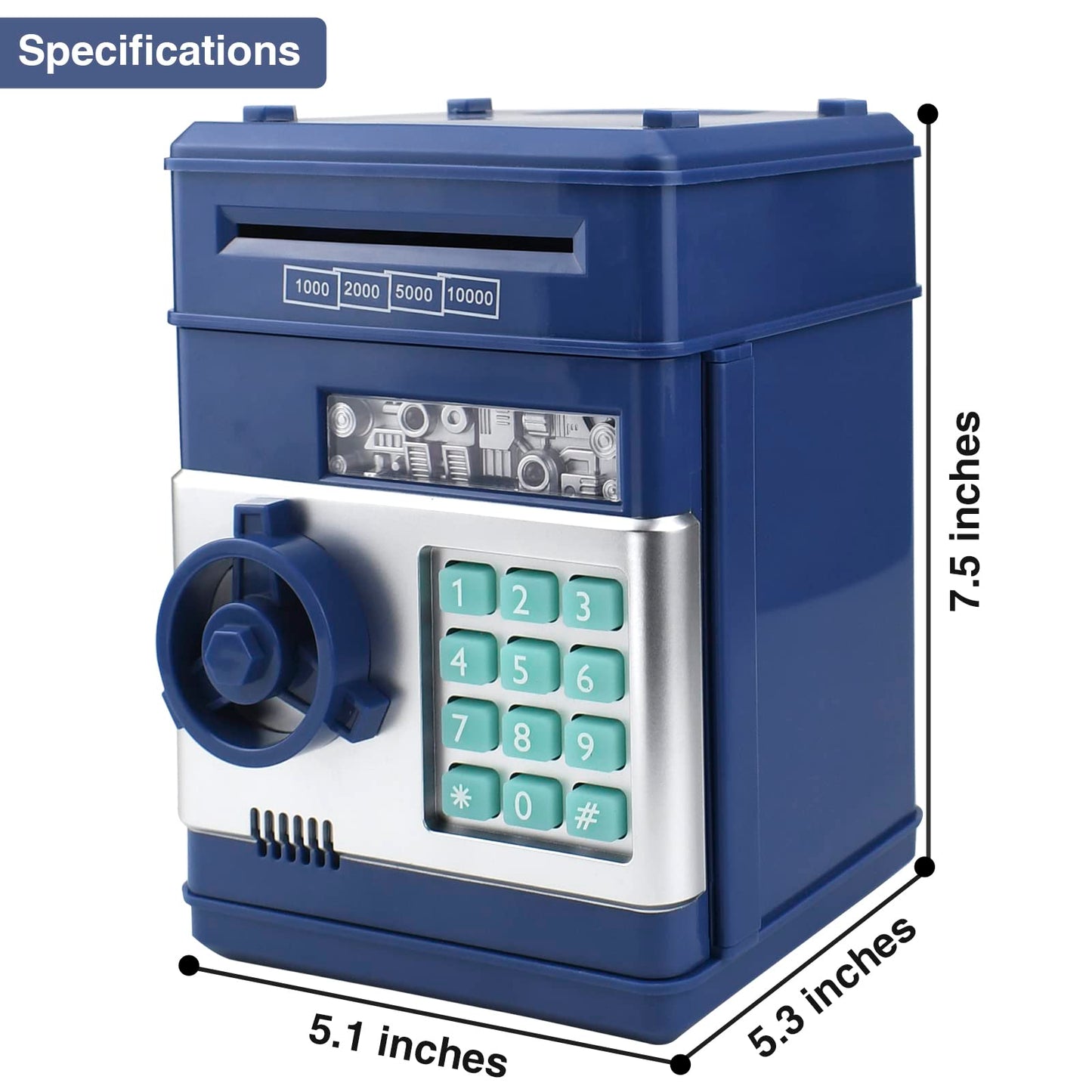 Elemusi Piggy Bank For Kids, Atm Electronic Password Cash Coin Bank, Money Saving Box For Kids, Boys Girls Birthday Gift (New Blue)