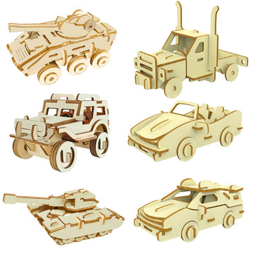 3D Wooden Puzzle - 6 Piece Set Wooden Car Brain Teaser Puzzle - Diy Assembly Car Building Model Kits - Wood Stem Toys Gifts For Kids And Adults Teens Boys Girls