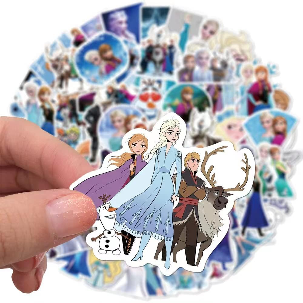 Ziyziiy 50Pcs Frozen Stickers Waterproof Vinyl Stickers For Water Bottle Luggage Bike Car Decals Anna And Elsa Stickers For Kids