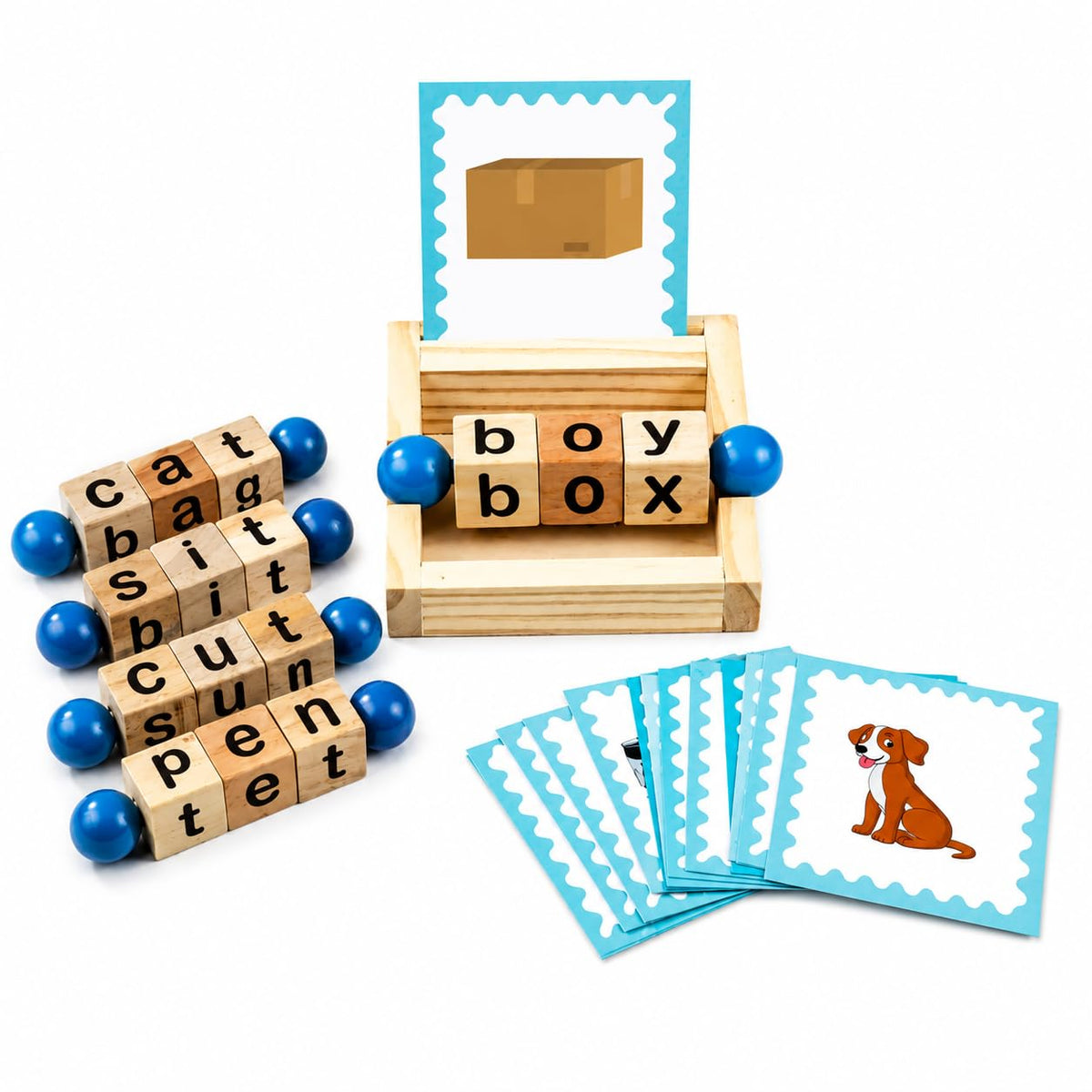 CVC Word Building Learning Blocks for Kids, Three Letter Spelling Game with Picture Flash Cards, Montessori Educational Toy for 