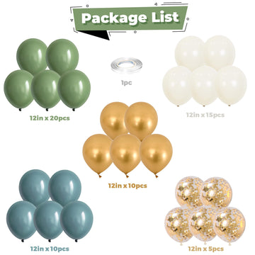 Green Blue Balloons Sage Beige Gold Balloons Jungle Woodland Party Decorations Dusty Blue Green White Balloon 60Pcs 12Inch Latex
