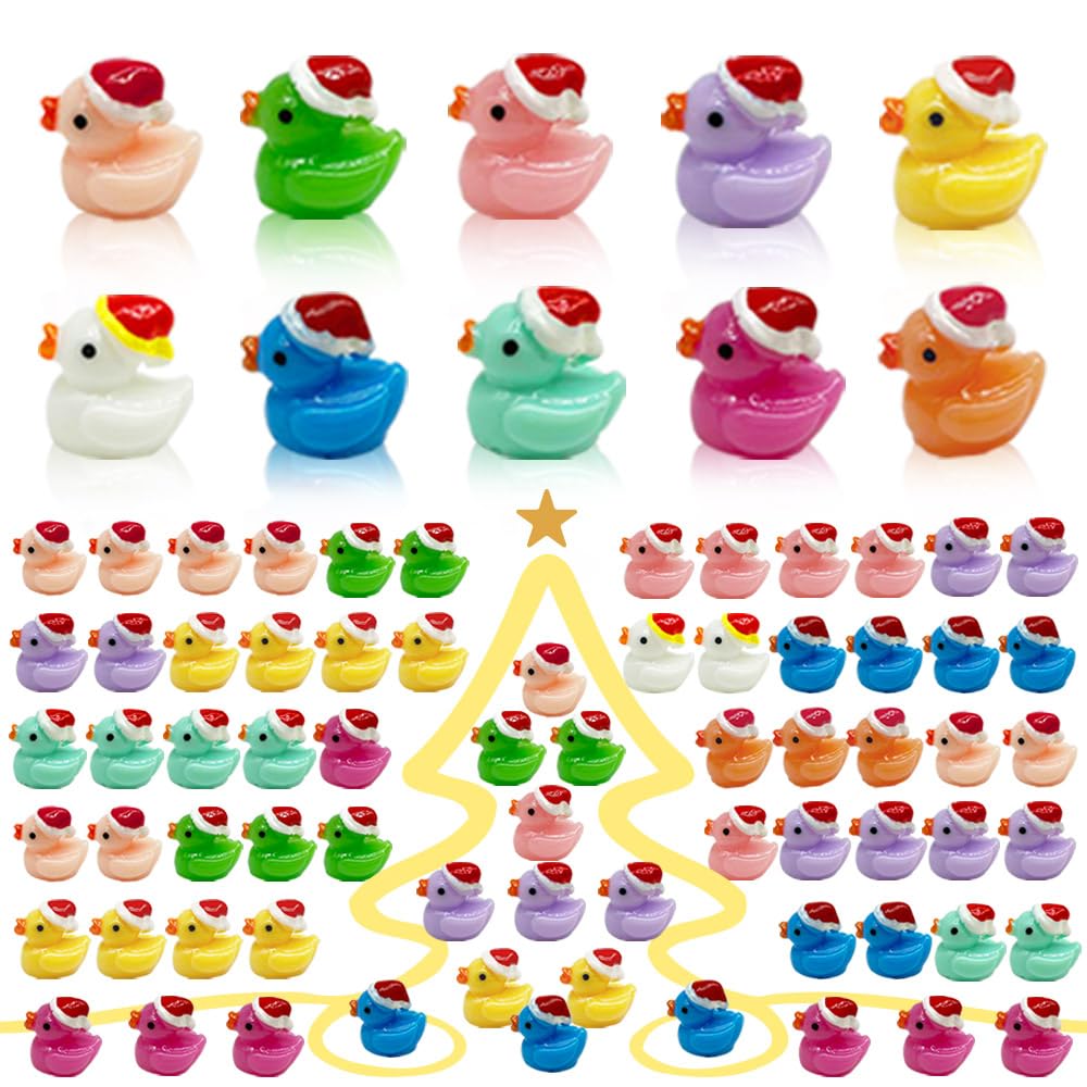 Aweelon100 Pcs Christmas Tiny Ducks Mini Resin Ducks Tiny Ducks (A)