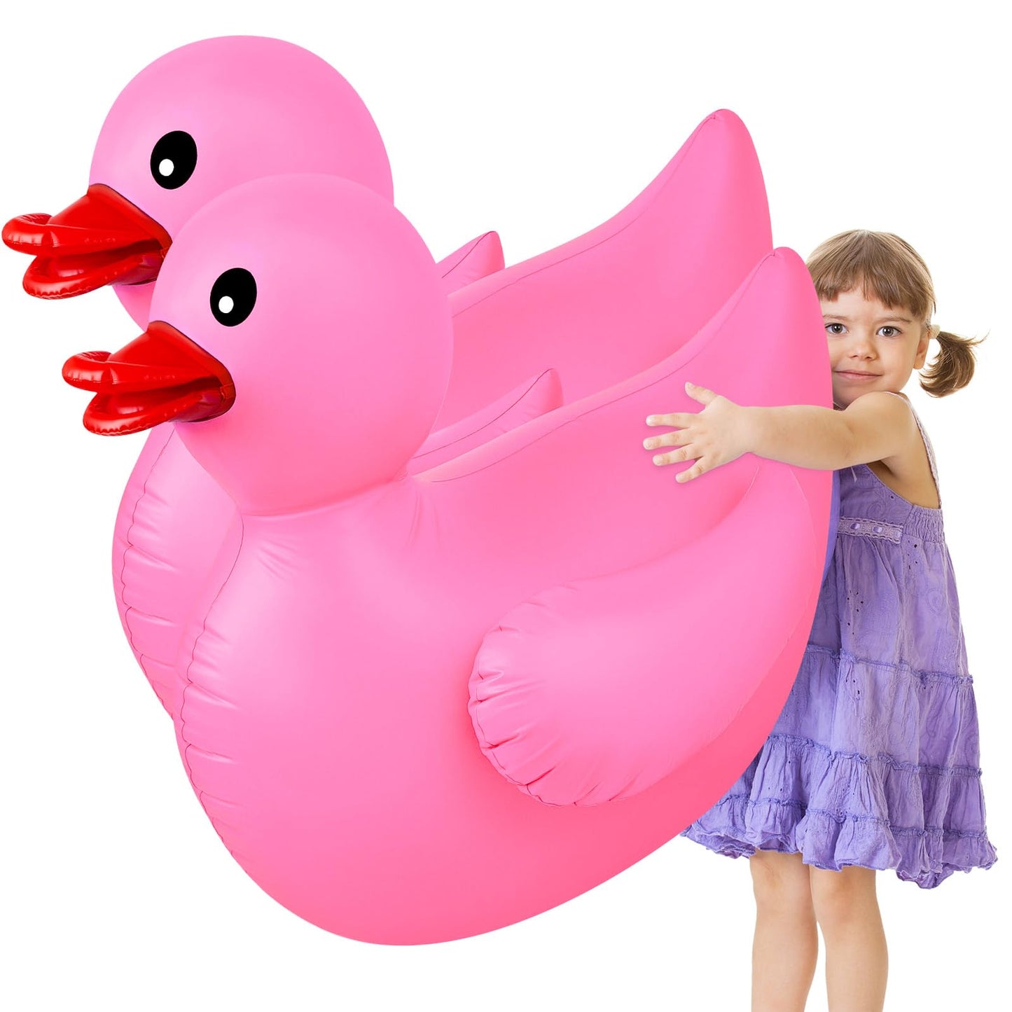 Hungdao 2 Pack 4 Feet Giant Inflatable Duck Huge Rubber Duck Large Blow up Pool Float for Summer Beach Swimming Pool Carnival Bi