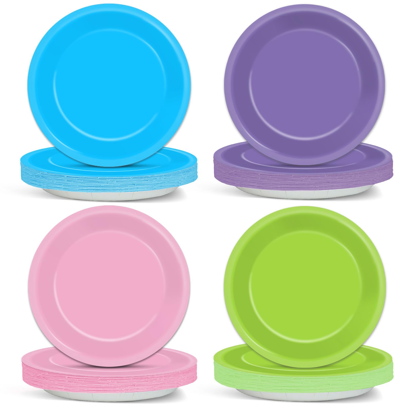 48PCS Monster Birthday Party Paper Plates for Monster Themed Party Supplies 7   Pink Purple Blue Green Cartoon Disposable Desser