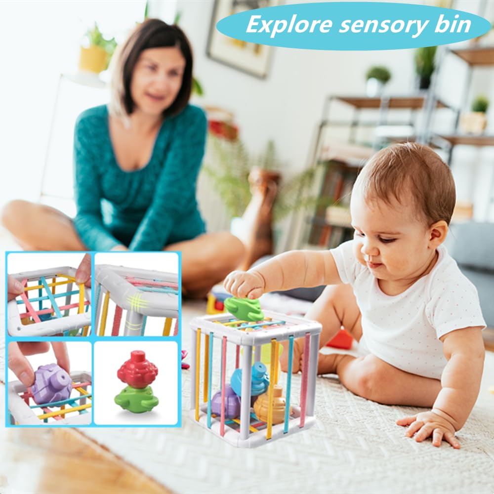 Elleck Baby Toys 6-12 Months, Montessori Toys For Toddlers 1-3 Year Old, Busy Cube Teether Infants Bath Toys 6 In 1 Stacking Blo