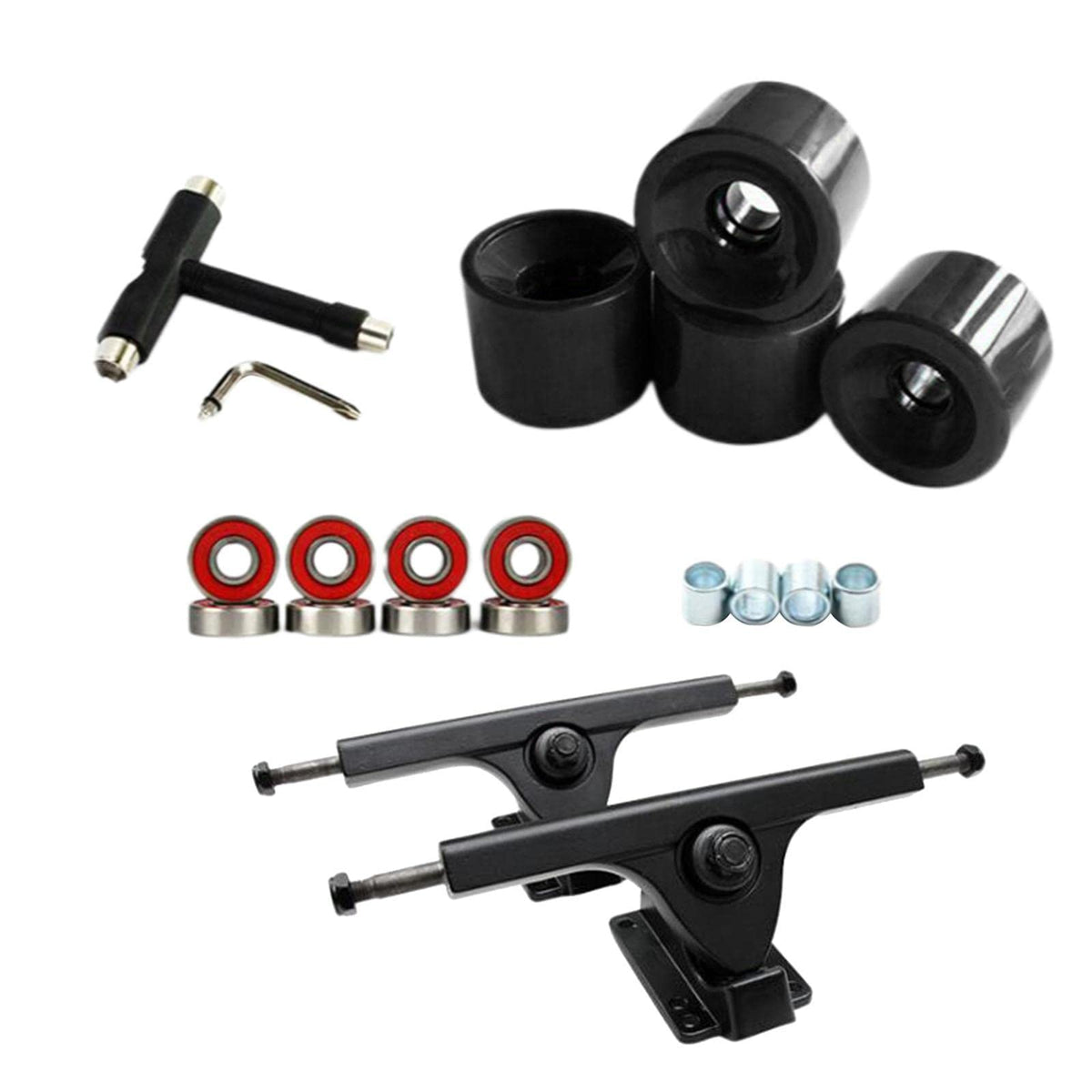 Loom Tree Skateboard Trucks 7 Bearings Longboard Wheel Roller TTool Black