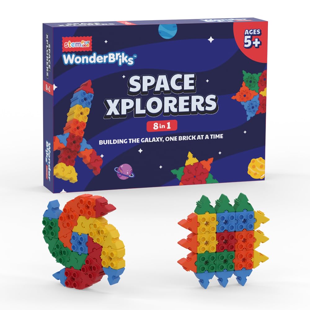 Stemplay Labs Wonderbriks Space Xplorers  Build 8 Space Themed Models (Ages 5+, 8 In 1) | Blocks  Early Learning  Screen Free