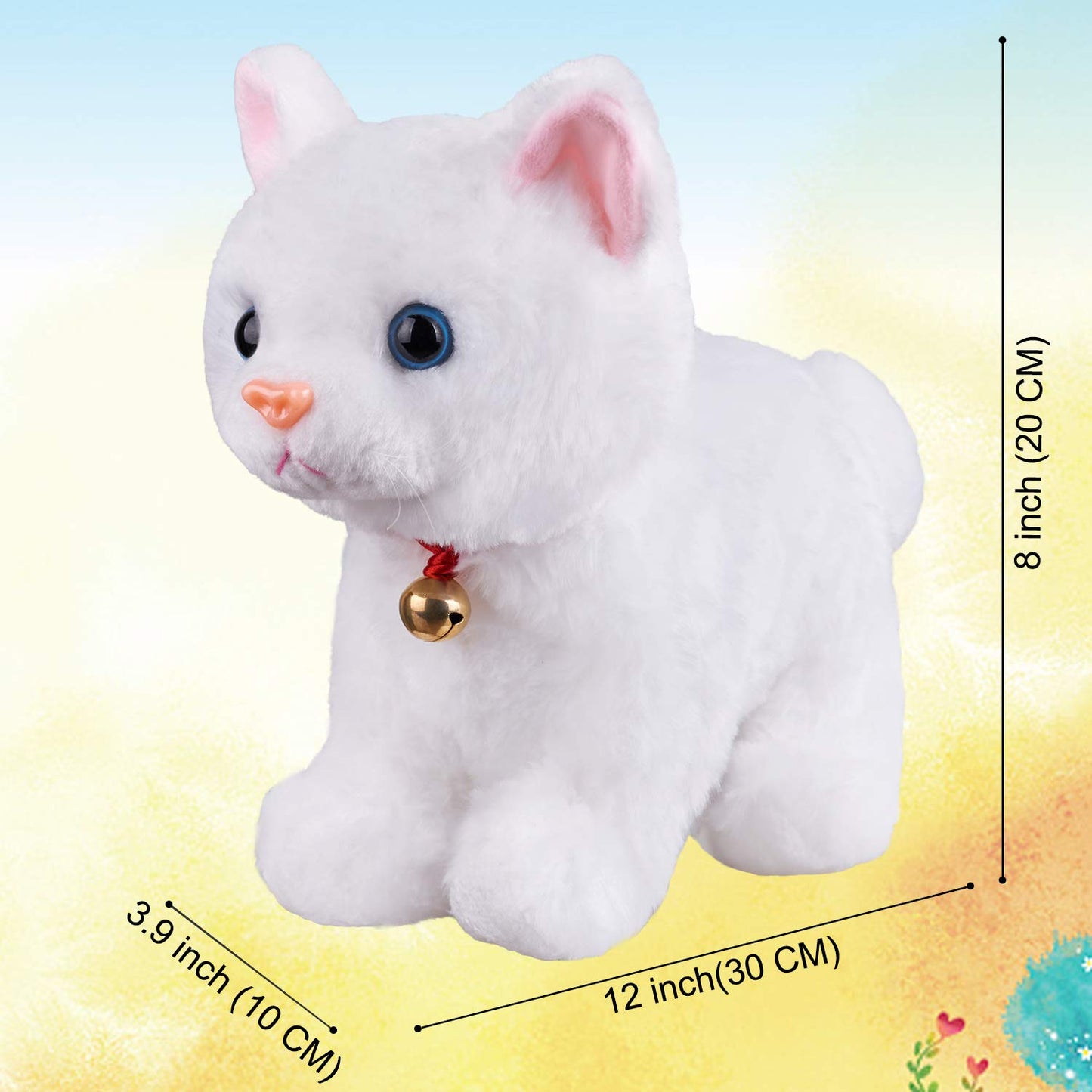 White Plush Cat Stuffed Animal Interactive Cat Robot, Robotic Cat Barking Meow Kitten Touch Control, Electronic Pet, Robot Kitty Toy, Animated Cat For Girl Baby Kid L:12' * H:8' *