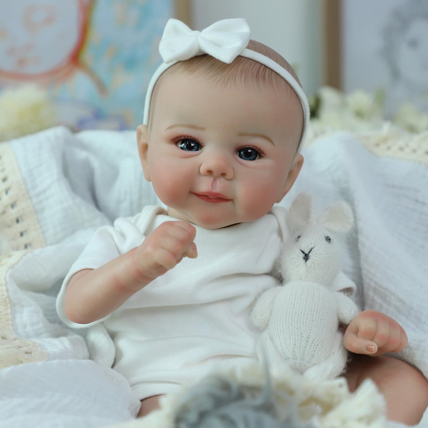 SCOM Silicone Reborn Baby Dolls Juliette - 18 Inch Lifelike Doll Cute Soft Vinyl Realistic Baby Doll Poseable Smiling Real Life Dolls with Accessories for Kids 3+ Gifts  Pretend Play