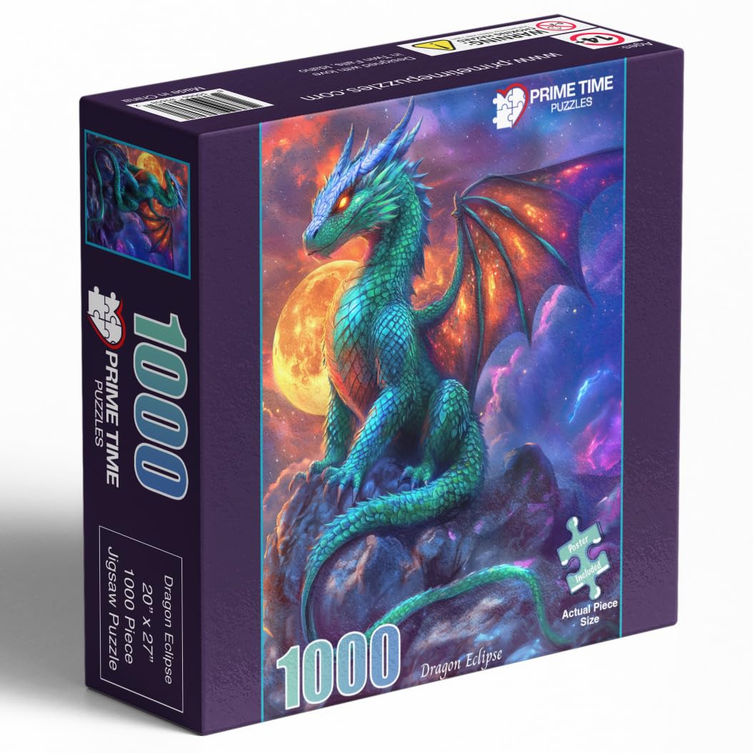 Prime Time Puzzles 1000 Piece Jigsaw Puzzle For Adults - Gothic Fantasy Dragon Under The Moonlight - Challenging Puzzle Perfect