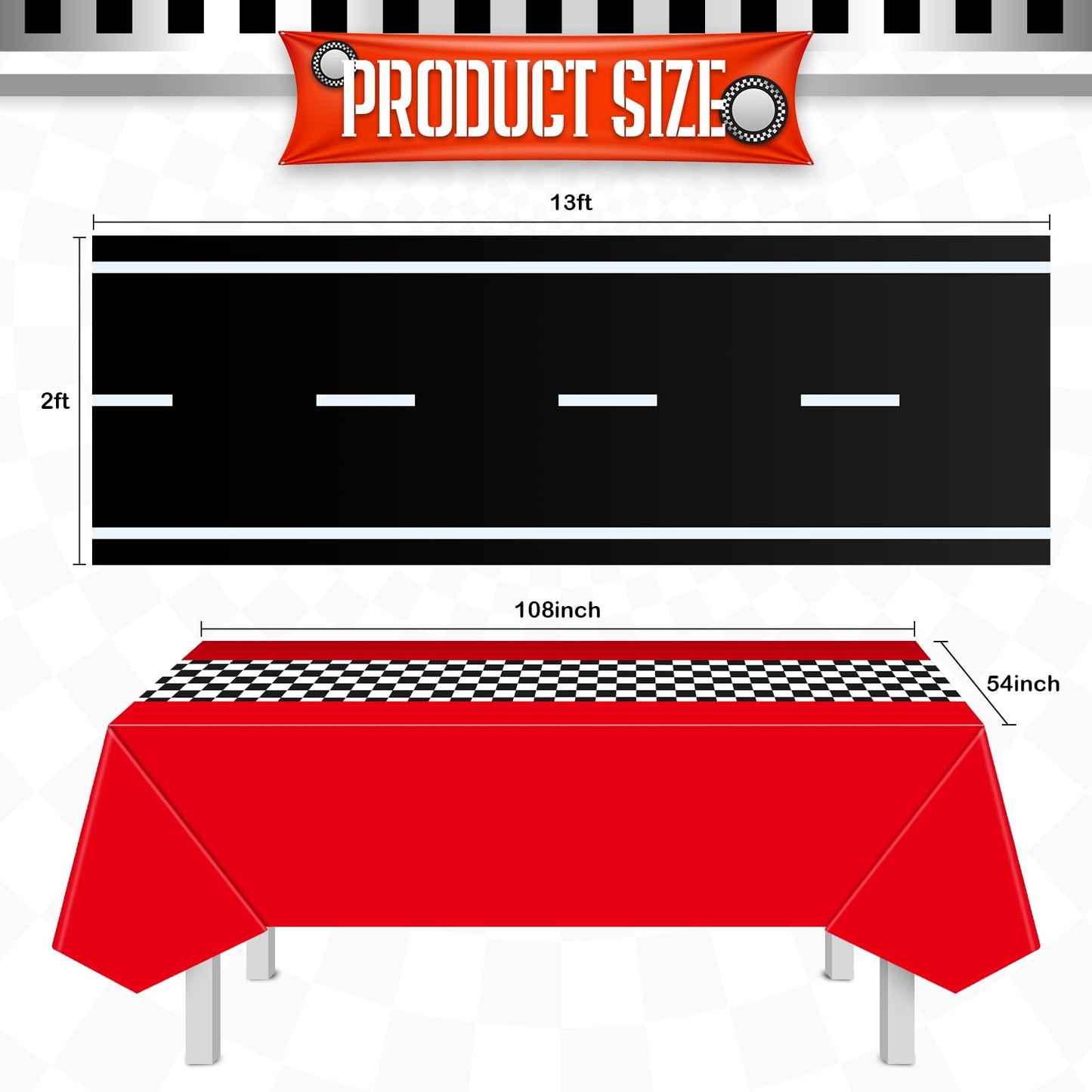 Remagr 24 Pieces Race Car Party Supplies Include Traffic Cones Checkered Flag Race Flags Checkered Tablecloth Race Track Running
