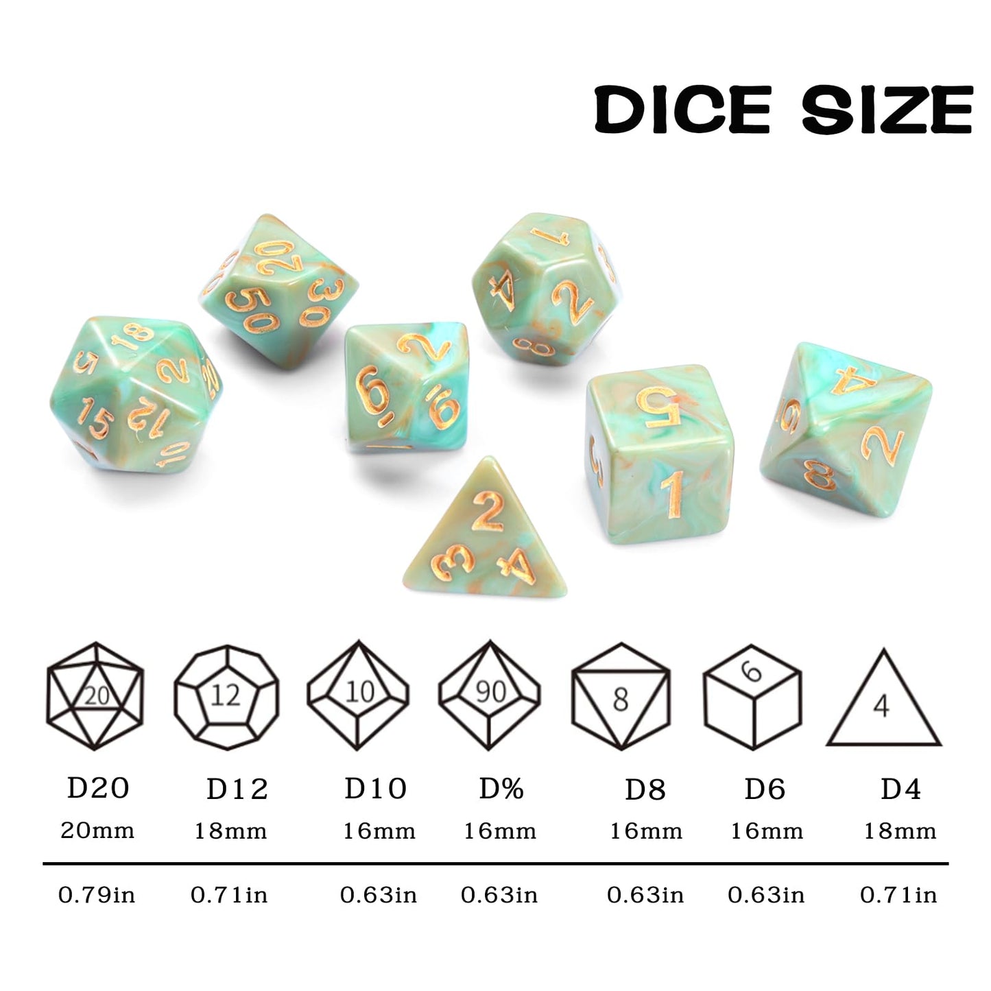 Role Playing Dice Set - 16Mm Polyhedral Dnd Dice In Mixed Colors (Orange, Dark Green, Light Green) - Perfect For Dungeons And Dr