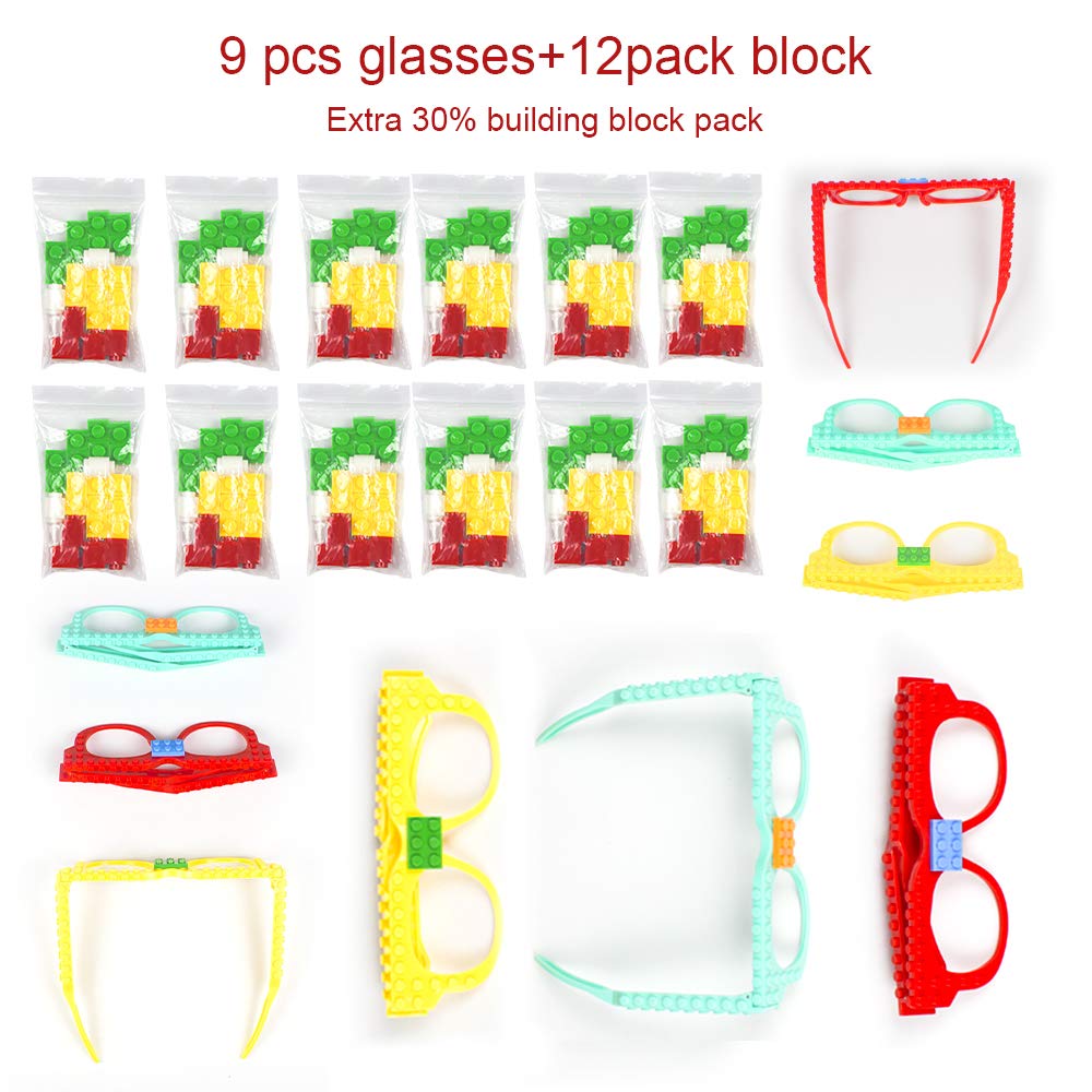 Woby Party Favor For Kids Gift Building Block Glasses Diy Stacking Block Bricks Party Glasses Toys Party Supplies Decorations For Birthday Christmas Carnival 9 Pcs