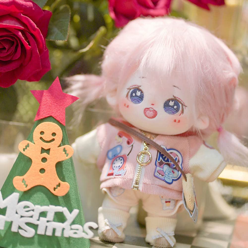 Niannyyhouse 20Cm Plush Doll Pink Hair Girl Humanoid Stuffed Body No Attribute 8' Normal Body Wearable Clothing Dress Up Gifts (A-19-With Skeleton)
