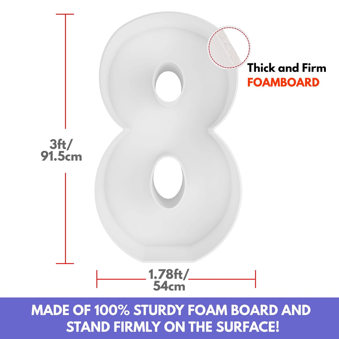 Joybox Design 3Ft Mosaic Balloon Frame Number 8 Marquee Light Up Kit, Pre-Cut Foam Board For Birthday Decoration