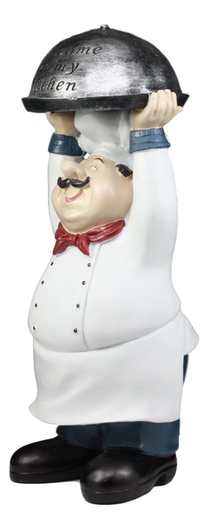 Ebros Master Bistro Chef Holding Melting Dome Tray Statue 14'Tall Head Cook With 'Welcome To My Kitchen' Sign Decor Figurine