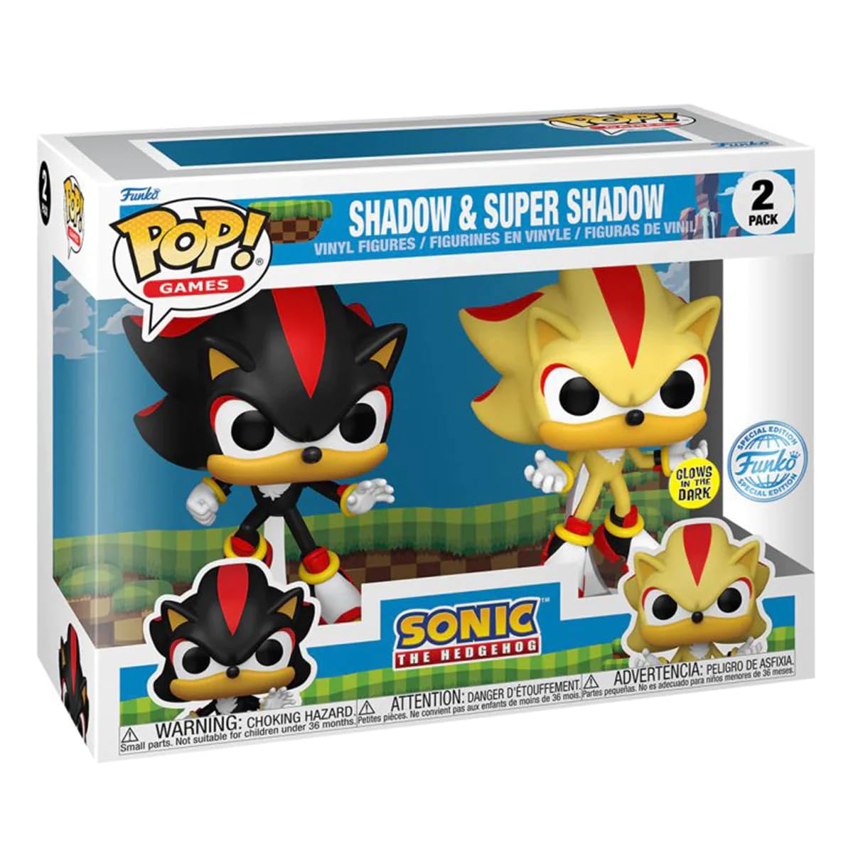Funko Pop Sonic The Hedgehog Shadow & Super Shadow Glow in The Dark 2 Pack Exclusive - Vinyl Collectible, Model 71326