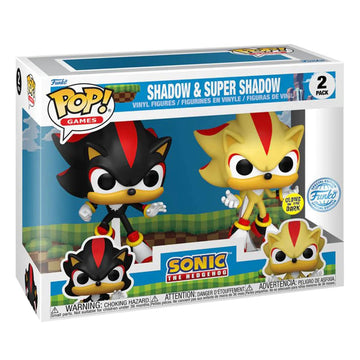 Funko Pop Sonic The Hedgehog Shadow & Super Shadow Glow in The Dark 2 Pack Exclusive - Vinyl Collectible, Model 71326
