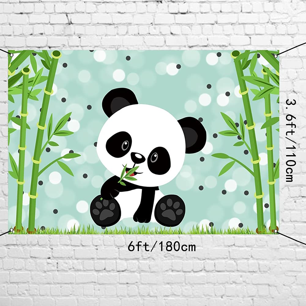 AWERT Polyester 6x3.6ft Cute Panda Backdrop Cartoon Panda Birthday Banner for Children Birthday Party Decorations Panda Birthday