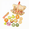 ECOMISTIQ Rounded Edges HookandLoop Toy Colorful Wooden Fruit Basket Toy Pretend Kitchen Food Set, Fruit Basket 8 PCS