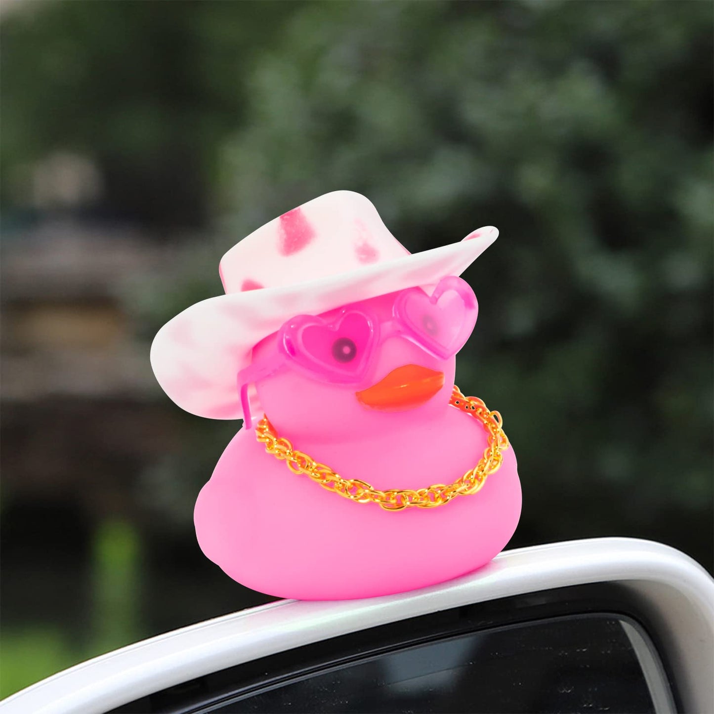 Wonuu Pink Rubber Duck, Heart-Shaped Sunglasses Rubber Ducks For Cars, Funny And Cool As Car Ornament Gifts, Pink Cowboy Hat