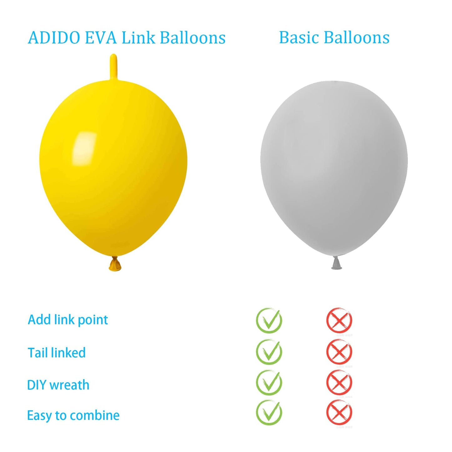 Adido Eva Link Balloons 6 Inch Yellow Latex Quick Linkale Balloon 80 Pcs For Birthday, Halloween, Christmas, Party Festival Deco