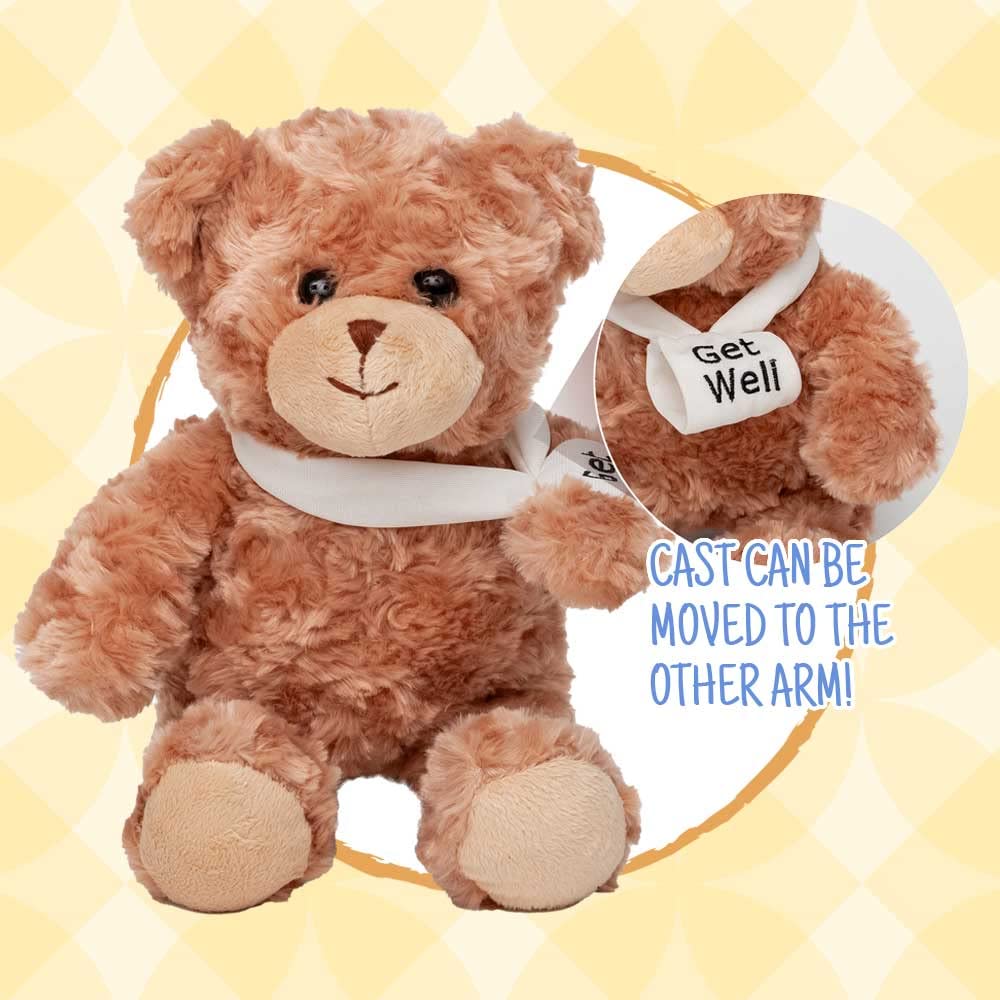 Jolitee Teddy Bear for Kids with Broken Arm - 10.5" Brown Plush Get Well Gift
