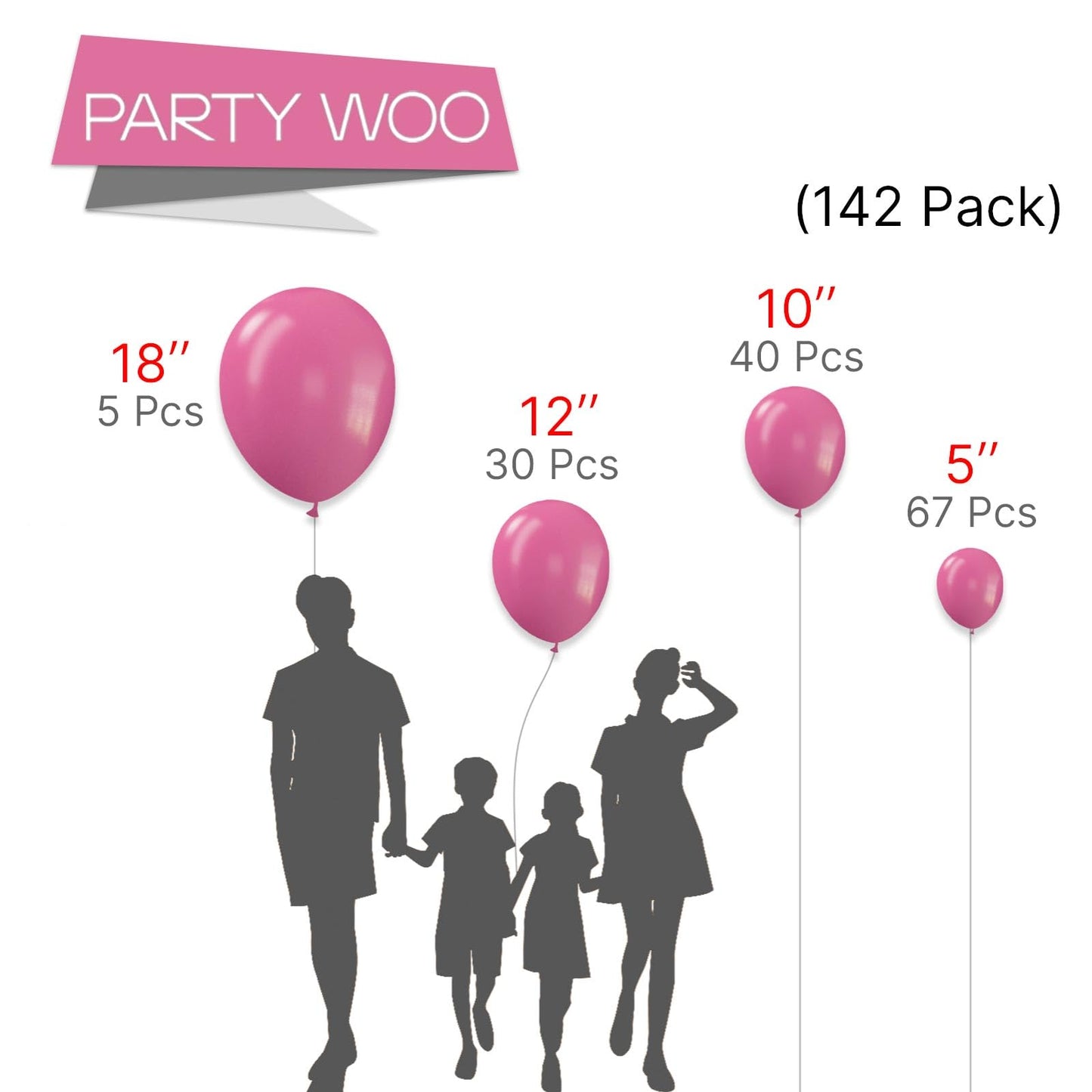 Partywoo Hot Pink Balloons, 142 Pcs Dark Pink Balloons Different Sizes Pack Of 18 Inch 12 Inch 10 Inch 5 Inch Magenta Pink Balloons For Balloon Garland Or Balloon Arch As Party Decorations, Pink-Y01