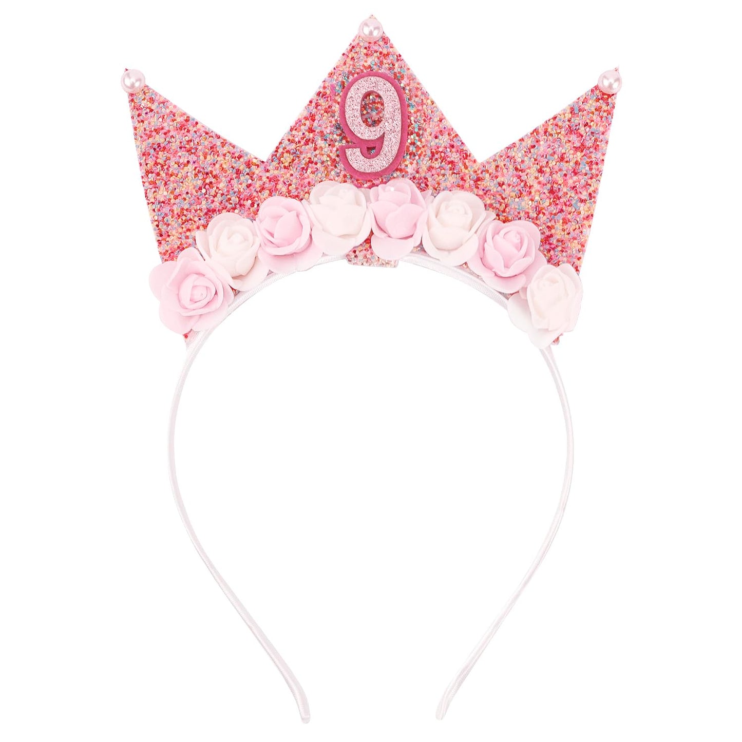 SuPoo 9th Birthday Decorations for Girl 9th Birthday Girl Headband Birthday Crown for Girls Glitter Hair Band for Party 9 Year O