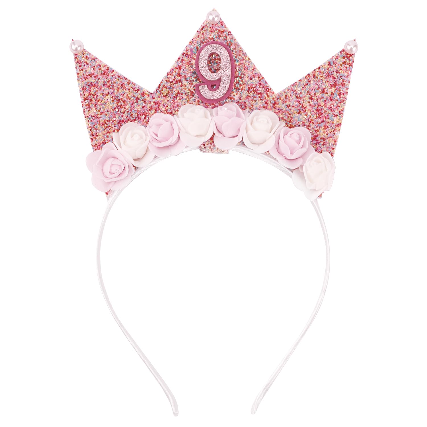 SuPoo 9th Birthday Decorations for Girl 9th Birthday Girl Headband Birthday Crown for Girls Glitter Hair Band for Party 9 Year O