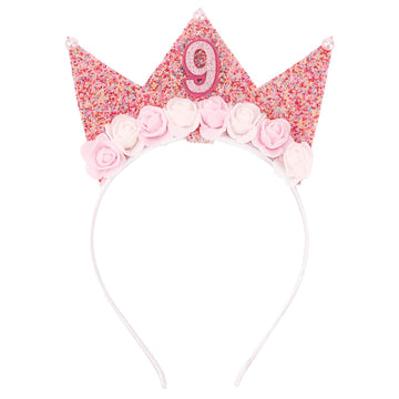 SuPoo 9th Birthday Decorations for Girl 9th Birthday Girl Headband Birthday Crown for Girls Glitter Hair Band for Party 9 Year O