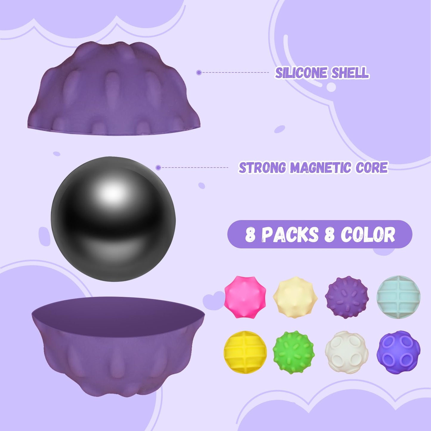 Beofinest Magnetic Stress Relief Balls With Silicone Shell, 8 Pieces Of 0.7'' Magnetic Balls For Adults, Desk Fidgets Toys For O