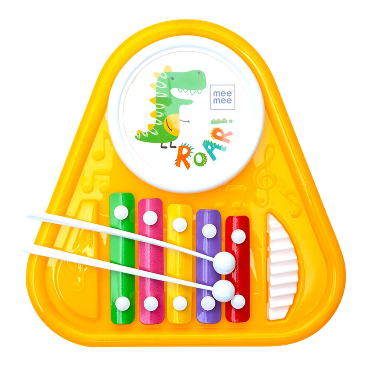 Mee Mee 2 In 1 Cheerful Musical Xylophone Cum Drum, 5 Multicolored Key Keyboard, Toys For Kids (Yellow)