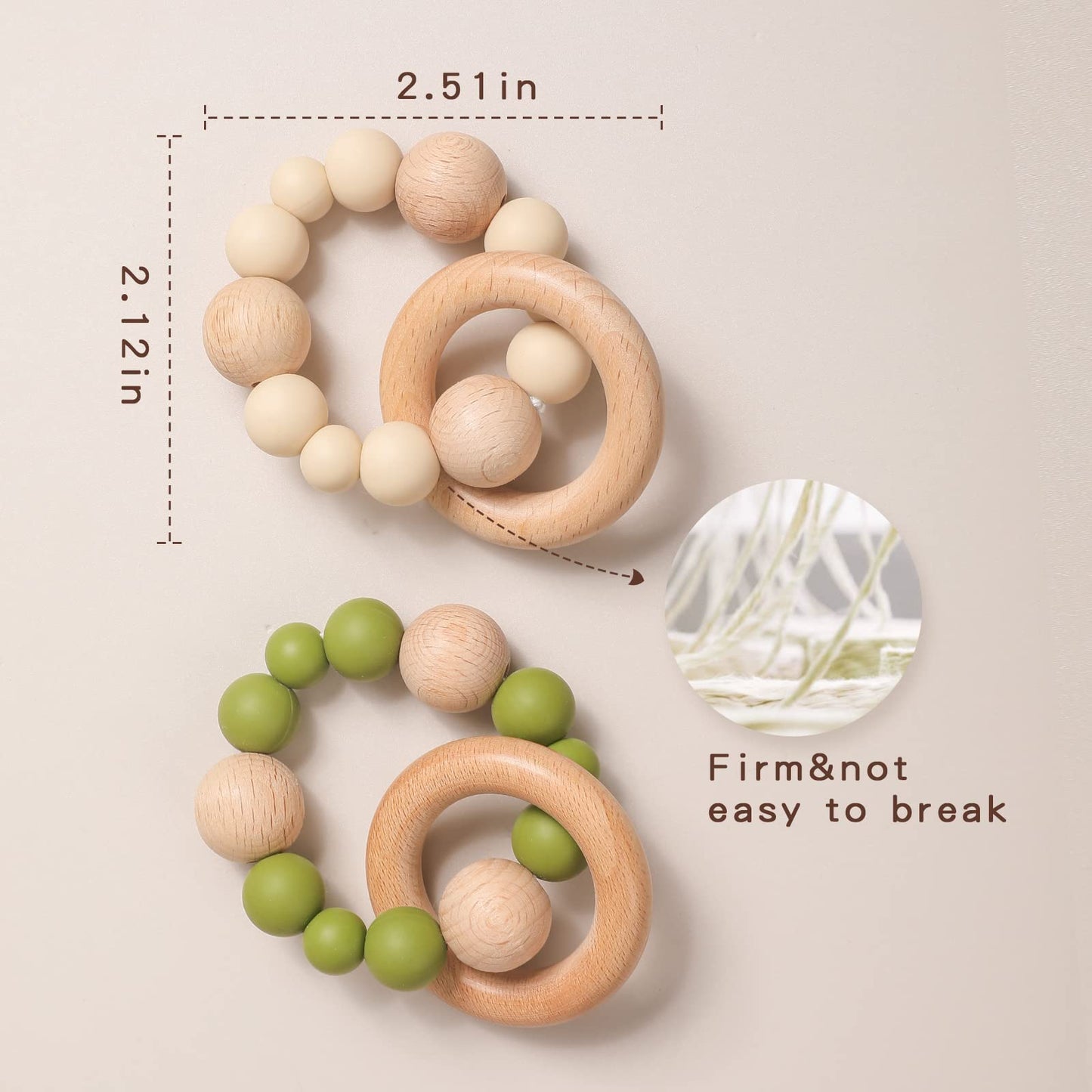 Promise Babe Silicone & Beech Baby Teether Retro Color Bracelet 2Pc Set Wooden Nursing Bracelet