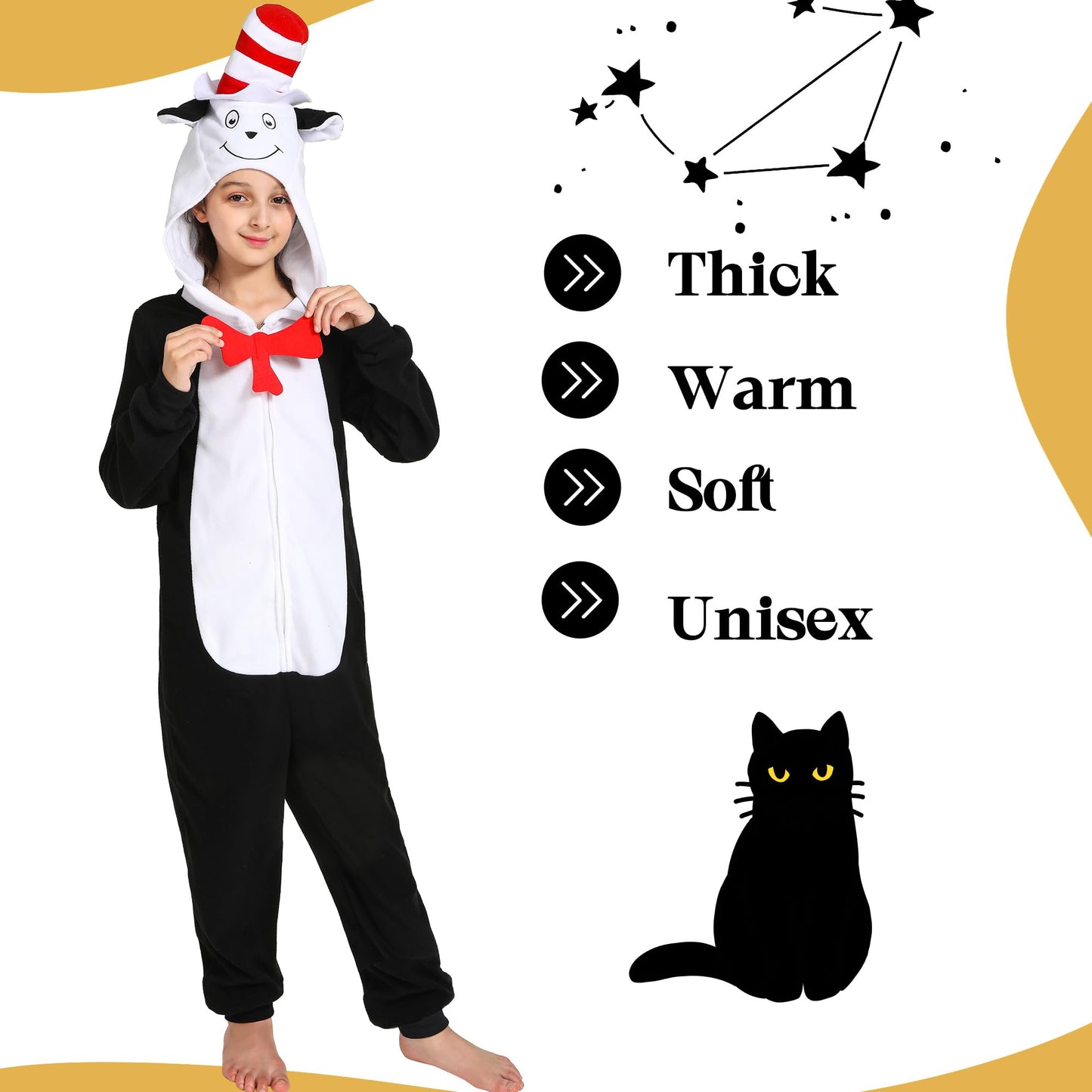 Wizland The Cat In The Hat Costume Onesie Kids Dr Seuss,One Piece Plush Animal Jumpsuit, Halloween Christmas Cosplay Costumes Boys&Girls Sleepwear, Detachable Tail And Hat 10-12