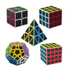 Roxenda 5 Pack Speed Cube Set - 2x2, 3x3, 4x4, Megaminx & Pyramid Cubes, Smooth Carbon Fiber, Ideal for Kids,