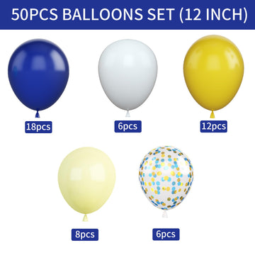 Blue Balloon, Blue And Yellow Balloons Set, 50Pcs 12 Inch Royal Blue Yellow White Balloons Confetti Blue Yellow Latex Balloons F