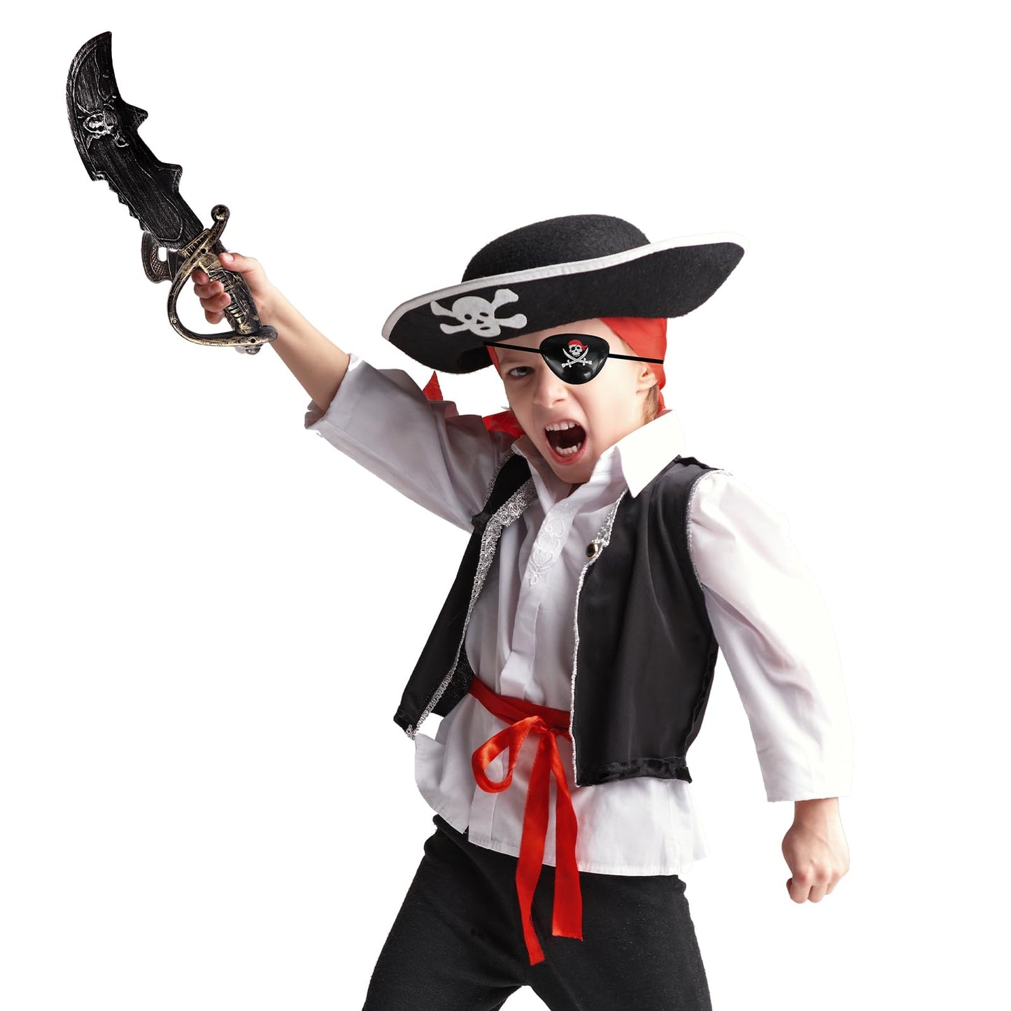 Whatstem Pirate Costume For Kids, Halloween Party Pirate Costume Set 7 Pcs, Carnival Dress Up Costume, Pirate Cosplay, Kids Role