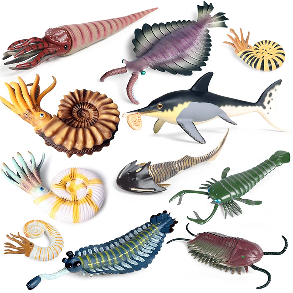 RCOMG 11PCS Prehistoric Sea Creatures Toys, Ancient Cambrian Ocean Animal Figurines Plastic Educational Marine Animal Figures fo