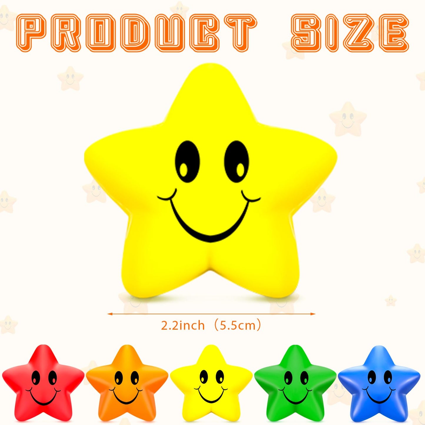 Civaner 90 Pcs Star Smile Face Stress Balls Mini Foam Funny Face Toys Relief Star Smile Balls for School Carnival Reward Student Prizes Party Favor Toy  5 Colors