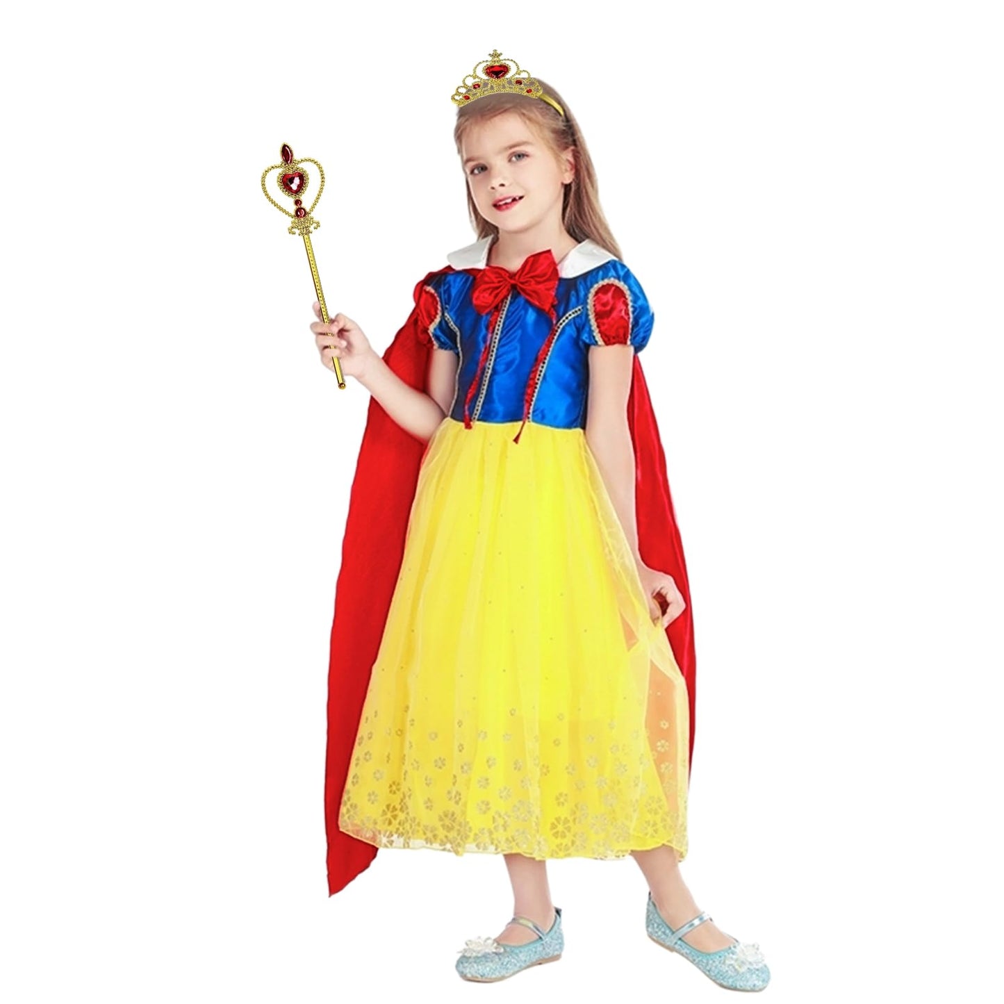 Chektin Princess Dress for Girls Halloween Costume Toddler Kids Birthday Party Cosplay Outfit with Accessories Yellow 3-4T
