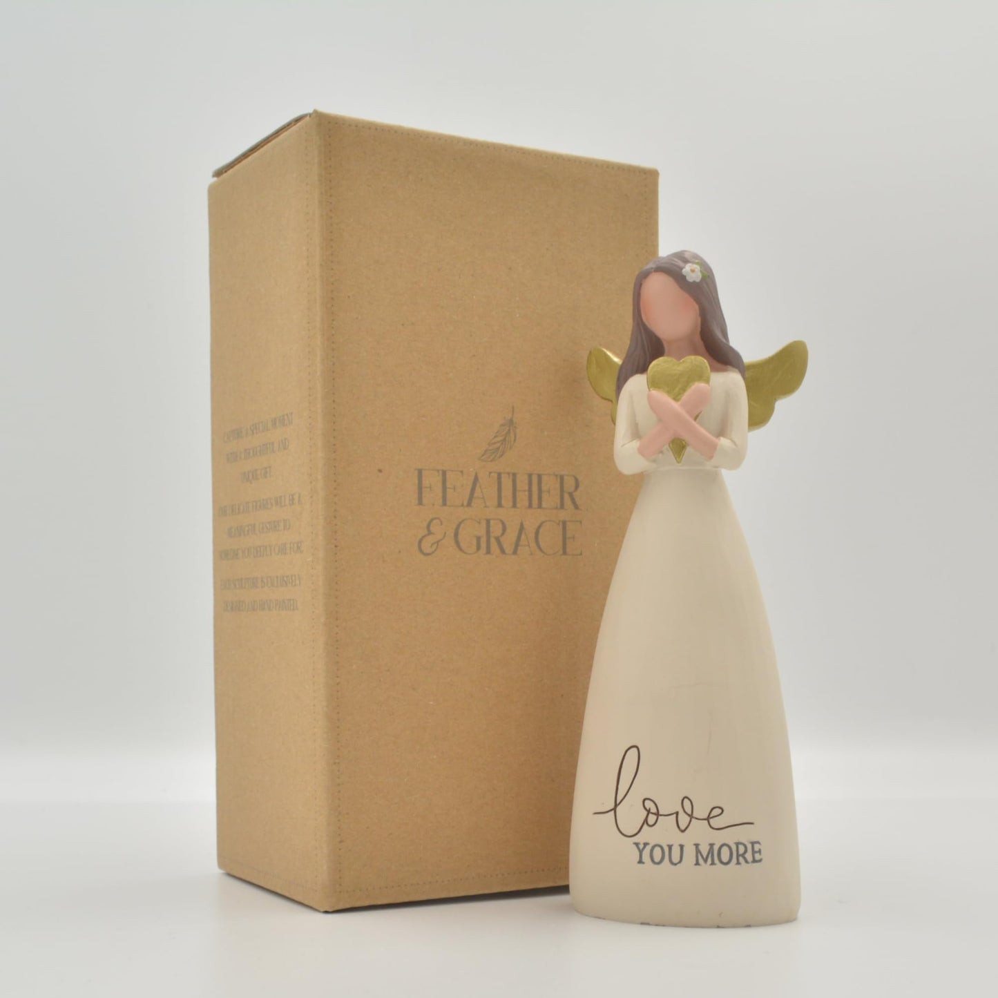 Feather & Grace Angel Figurine, Love You More Heart, 6 inch Stone Resin, Model BB-1911-12691