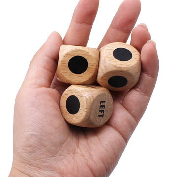 Bilywey 6Pcs Left Right Center Game Dice 1 Inch Beech Wood Dices With Drawstring Bag (6 Pcs)